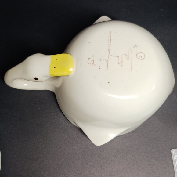Vintage Ceramic Figural Geese Sugar bowl Creamer with Yellow Beak, 1980s - Picture 8 of 11